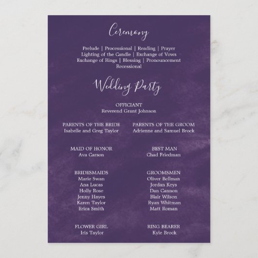Rustic Lavender and Eucalyptus Wedding Programme Programma (Achterkant)