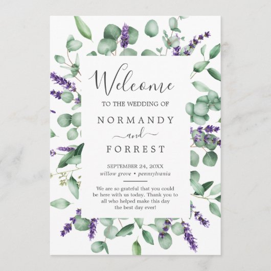 Rustic Lavender and Eucalyptus Wedding Programme Programma (Voorkant)