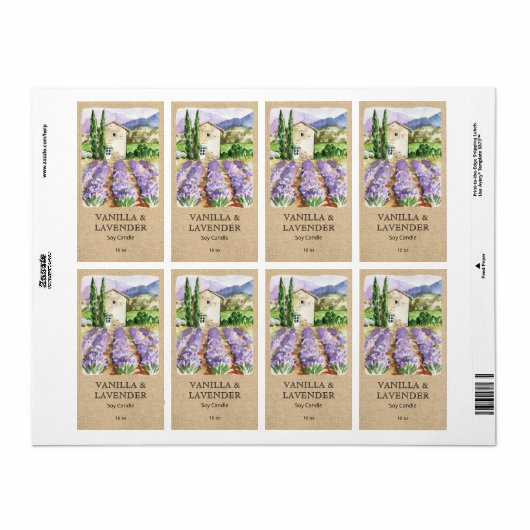 Rustic Lavender Boerderij Franse Provence Kaars La Etiket (Full Sheet)