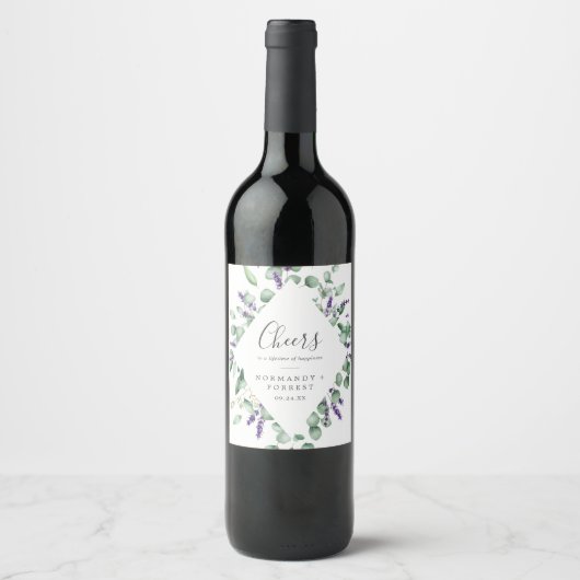 Rustic Lavender Cheers Wedding Wine Labels Wijn Etiket (Voorkant)