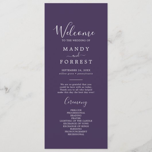 Rustic Lavender Coordinate Plum Wedding Programme (Devant)