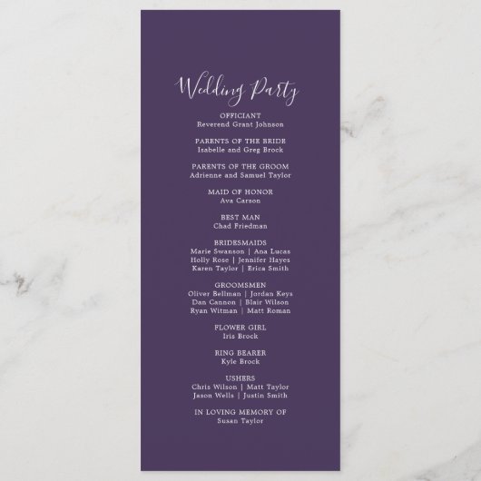 Rustic Lavender Coordinate Plum Wedding Programme (Dos)