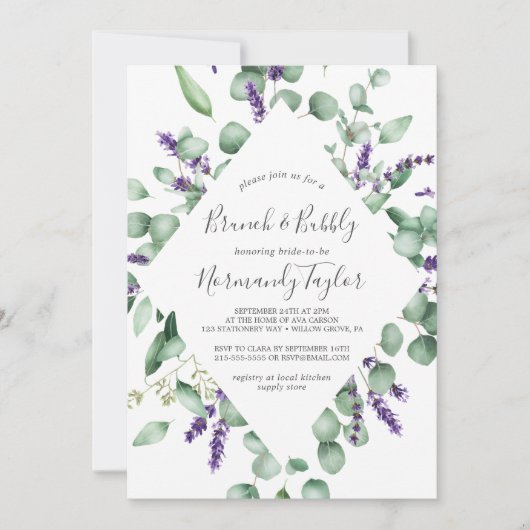 Rustic Lavender en Eucalyptus Brunch en Bubble Kaart (Voorkant)