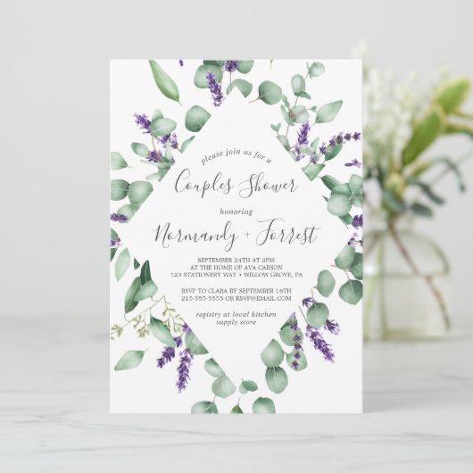 Rustic Lavender en Eucalyptus Couples Shower Kaart (Staand voorkant)