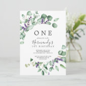 Rustic Lavender en Eucalyptus First Birthday Kaart (Staand voorkant)