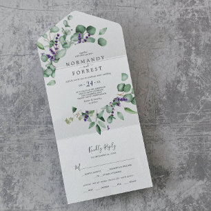Rustic Lavender en Eucalyptus Wedding All In One Uitnodiging