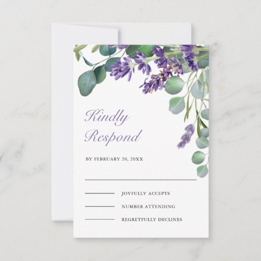 Rustic Lavender en Eucalyptus Wedding RSVP Kaartje (Voorkant)