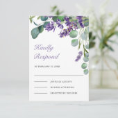 Rustic Lavender en Eucalyptus Wedding RSVP Kaartje (Staand voorkant)