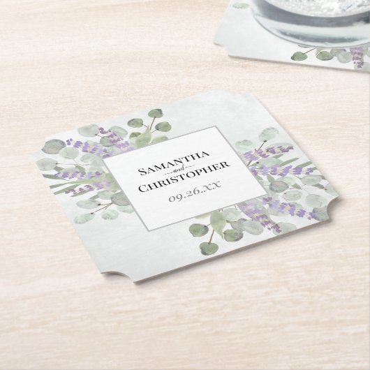Rustic Lavender & Eucalyptus Elegant Wedding Kartonnen Onderzetters (Gekanteld)
