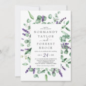 Rustic Lavender & Eucalyptus Floral Lijst Wedding Kaart (Voorkant)