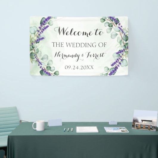 Rustic Lavender Eucalyptus Gold Wedding Backdrop Spandoek (Beurs)