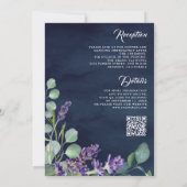 Rustic Lavender Eucalyptus QR Code Navy Weddenscha Kaart (Achterkant)