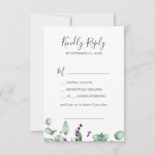 Rustic Lavender & Eucalyptus Song Request RSVP Kaartje