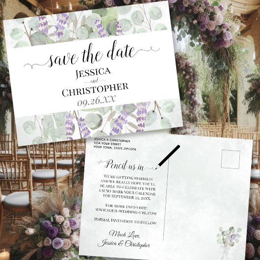 Rustic Lavender & Eucalyptus Wedding Save the Date Aankondigingskaart