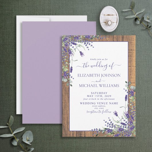 Rustic Lavender Eucalyptus Wood Script Weddenschap Kaart