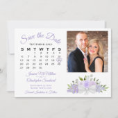 Rustic Lavender Floral Calendar & Photo Wedding Save The Date (Voorkant)