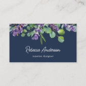 Rustic Lavender Floral Eucalyptus Navy QR Code Visitekaartje (Voorkant)