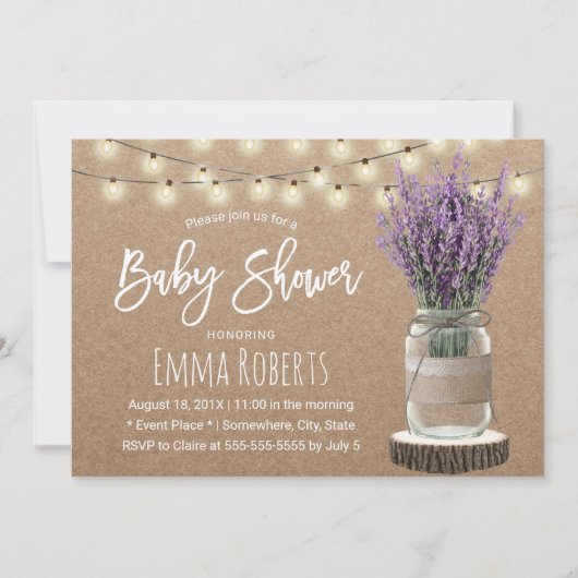 Rustic Lavender Floral Jar Kraft Baby shower Kaart (Voorkant)