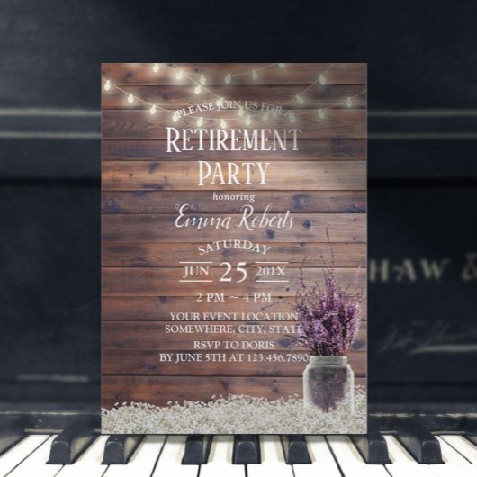 Rustic Lavender Floral Mason Jar Retirement Party Kaart