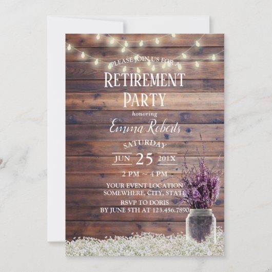 Rustic Lavender Floral Mason Jar Retirement Party Kaart (Voorkant)