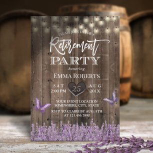 Rustic Lavender Floral  Wood Retirement Kaart