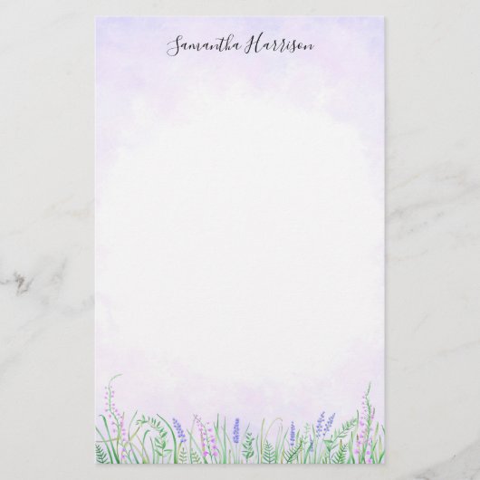 Rustic Lavender Greenery Spring Waterverf Briefpapier (Voorkant)