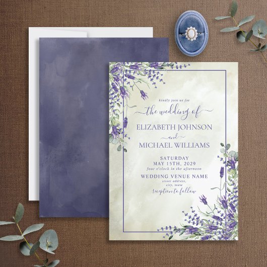 Rustic Lavender Greenery Waterverf Foto bruiloft Kaart