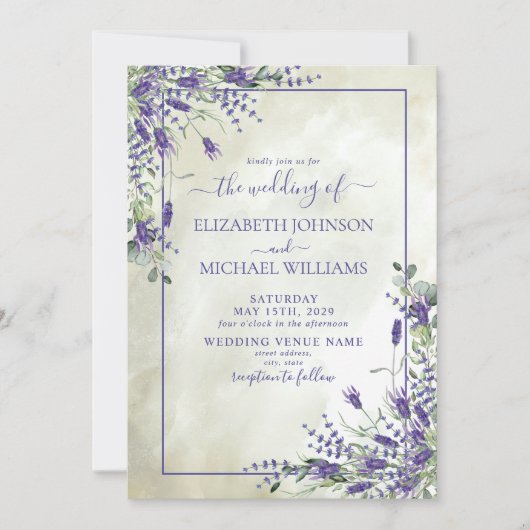 Rustic Lavender Greenery Waterverf Wedding Kaart (Voorkant)