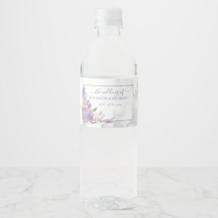 Rustic Lavender Marble Floral Wedding Waterfles Etiket