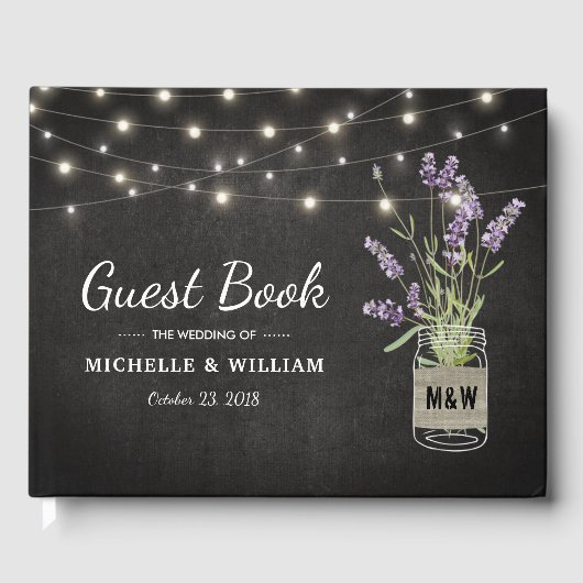 Rustic Lavender Mason Jar Lights Wedding Gastenboek (Voorkant)