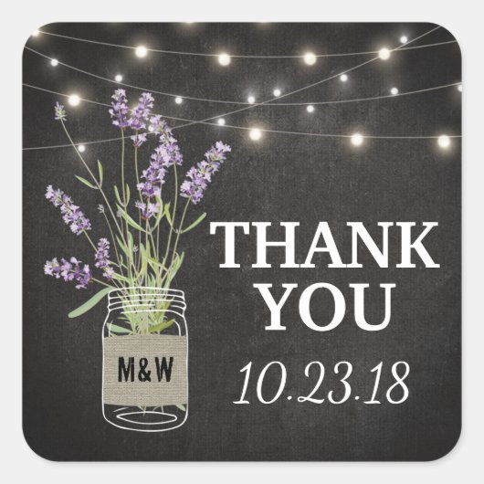 Rustic Lavender Mason Jar Lights Wedding Vierkante Sticker (Voorkant)