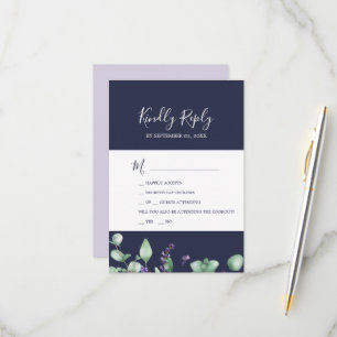 Rustic Lavender Navy Blue 2 Event RSVP Card Kaartje