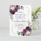 Rustic Lavender Navy Gold Floral Wedding Kaart (Staand voorkant)