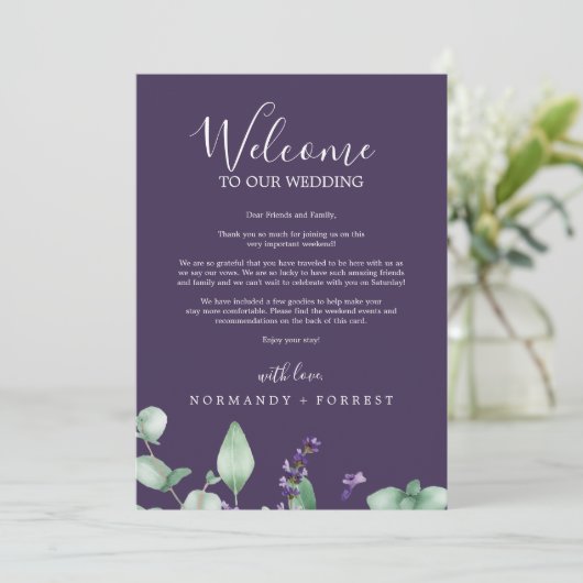 Rustic Lavender Paars Welkomstbrief & reisroute (Staand voorkant)