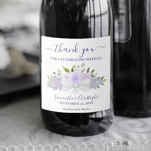 Rustic Lavender Paarse Floral Weddenschap Sparkling Wijnetiket