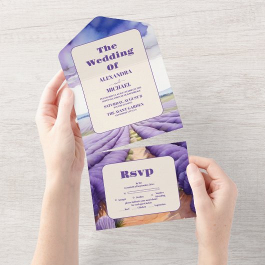 Rustic Lavender Wedding All In One Uitnodiging (Afscheurbaar)