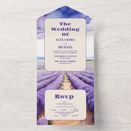 Rustic Lavender Wedding All In One Uitnodiging (Binnen)