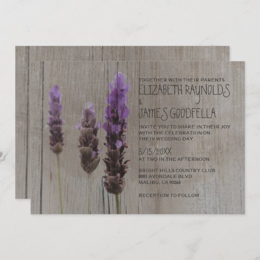 Rustic Lavender Wedding Invitations Kaart (Voorkant / Achterkant)