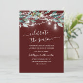 Rustic Leaf Lights Red Christmas Party Kaart (Staand voorkant)