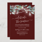 Rustic Leaf Lights Red Christmas Party Kaart (Voorkant / Achterkant)