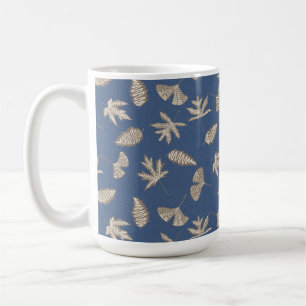 Rustic Leaf Silhouettes, Denim Blue, Khaki, Crème Koffiemok
