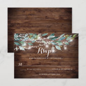 Rustic Leaf String Lights Hout Wedding RSVP Kaartje (Voorkant / Achterkant)