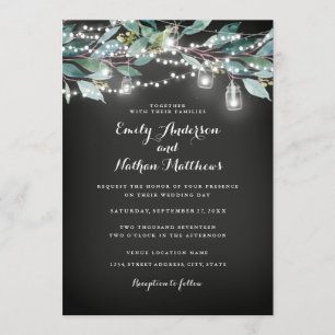 Rustic Leaf String Lights Huwelijksuitnodiging Kaart