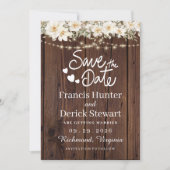 Rustic Leaf String Lights Wood Save The Date Kaart (Voorkant)