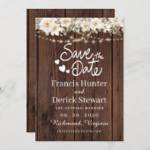Rustic Leaf String Lights Wood Save The Date Kaart (Voorkant / Achterkant)