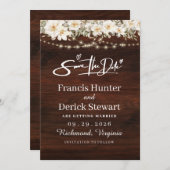 Rustic Leaf String Lights Wood Save The Date Kaart (Voorkant / Achterkant)