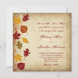 Rustic Leaves Autumn Fall Wedding Invitations Kaart