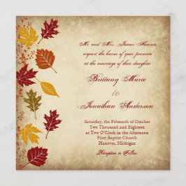 Rustic Leaves Autumn Fall Wedding Invitations Kaart