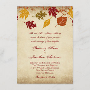Rustic Leaves Autumn Fall Wedding Invitations Kaart