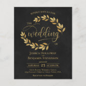 Rustic Leaves Black & Gold BUDGET Weddenschap uitn (Voorkant)